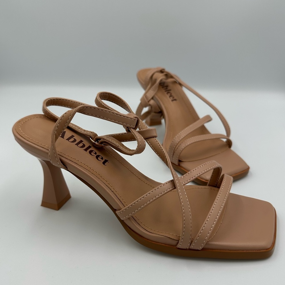 Abbleet Nude Strappy Square Toe Heels – Size 6, Block Heel Sandals, uln